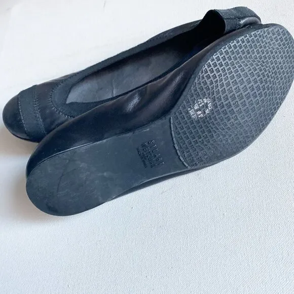 Stuart Weitzman Black Leather Elastic Ballerina Flats 7