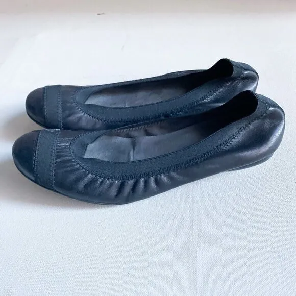 Stuart Weitzman Black Leather Elastic Ballerina Flats 7