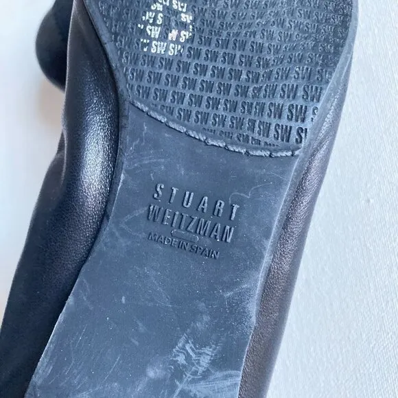 Stuart Weitzman Black Leather Elastic Ballerina Flats 7