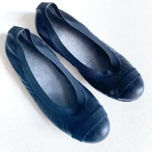 Stuart Weitzman Black Leather Elastic Ballerina Flats 7