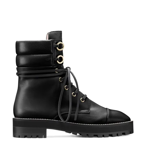 Stuart Weitzman Black Leather Lace Up Combat Boots size 6