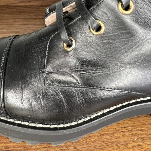 Stuart Weitzman Black Leather Lace Up Combat Boots size 6