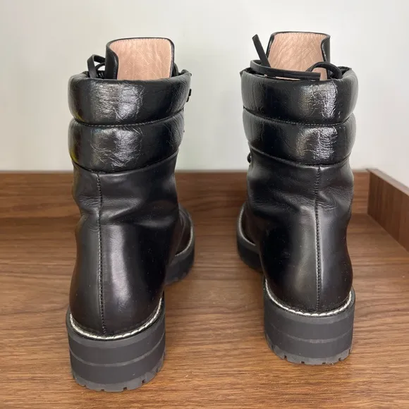 Stuart Weitzman Black Leather Lace Up Combat Boots size 6