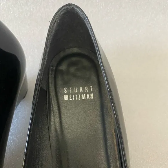 Stuart Weitzman Black Patent Leather peep toe  wedges size 8