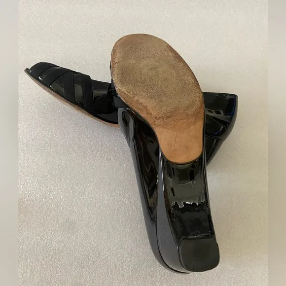 Stuart Weitzman Black Patent Leather peep toe  wedges size 8