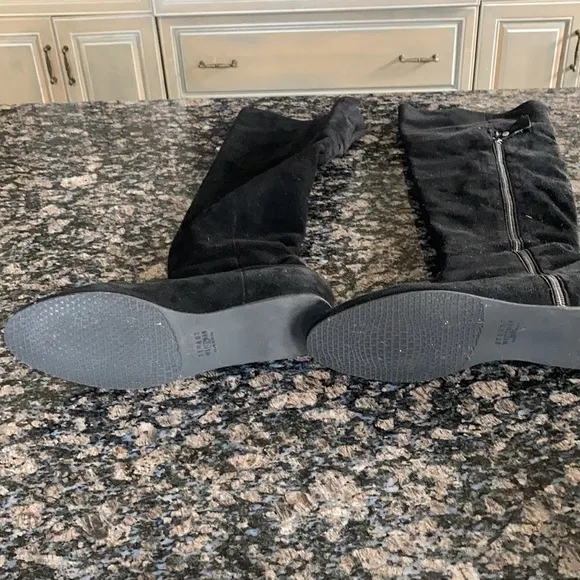 STUART WEITZMAN BLACK SUEDE OVER -THE -KNEE BOOTS HIDDEN WEDGE HEEL SIZE 8
