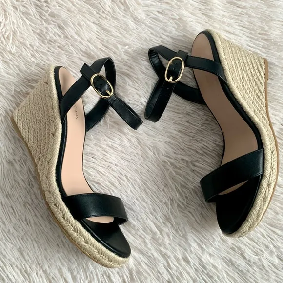 Stuart Weitzman Black Teddi Espadrille Wedges •Size 8.5