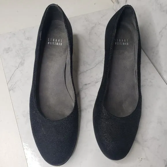 Stuart Weitzman black textured dressy career wedges shoes size 9