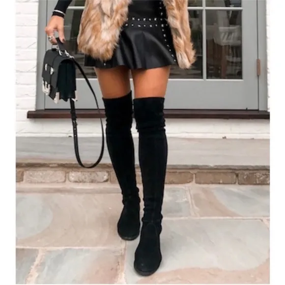 Stuart Weitzman Boots Lowland Over-The-Knee in Black Suede