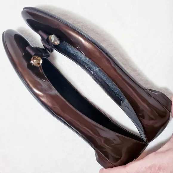 Stuart Weitzman Brown Patent Leather Jewel Flats
