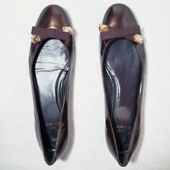 Stuart Weitzman Brown Patent Leather Jewel Flats