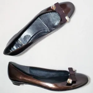 Stuart Weitzman Brown Patent Leather Jewel Flats