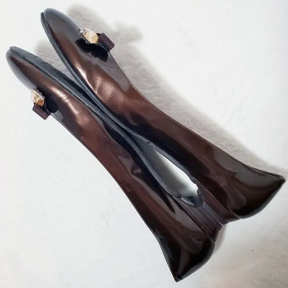 Stuart Weitzman Brown Patent Leather Jewel Flats