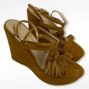 Stuart Weitzman Brown Suede Tassel Mania Wedges