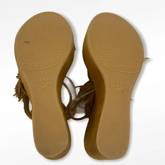 Stuart Weitzman Brown Suede Tassel Mania Wedges
