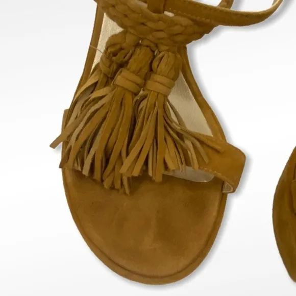 Stuart Weitzman Brown Suede Tassel Mania Wedges
