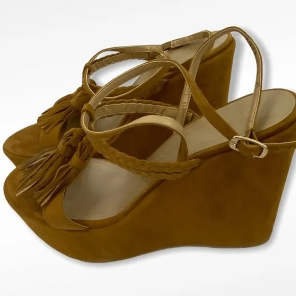 Stuart Weitzman Brown Suede Tassel Mania Wedges