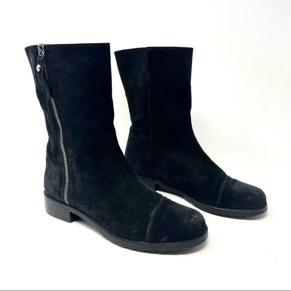 Stuart Weitzman Duluth Black Suede Zip Flat Boots Size 6