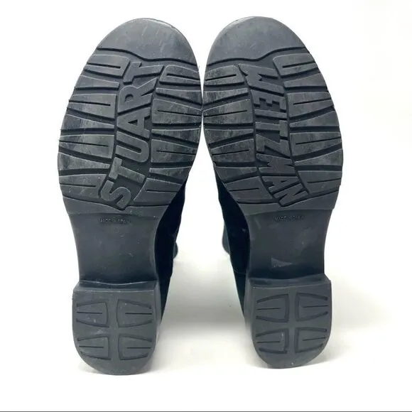 Stuart Weitzman Duluth Black Suede Zip Flat Boots Size 6