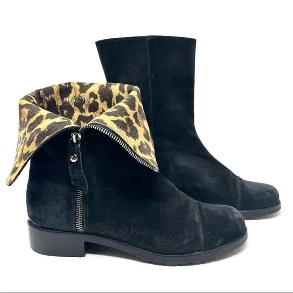 Stuart Weitzman Duluth Black Suede Zip Flat Boots Size 6