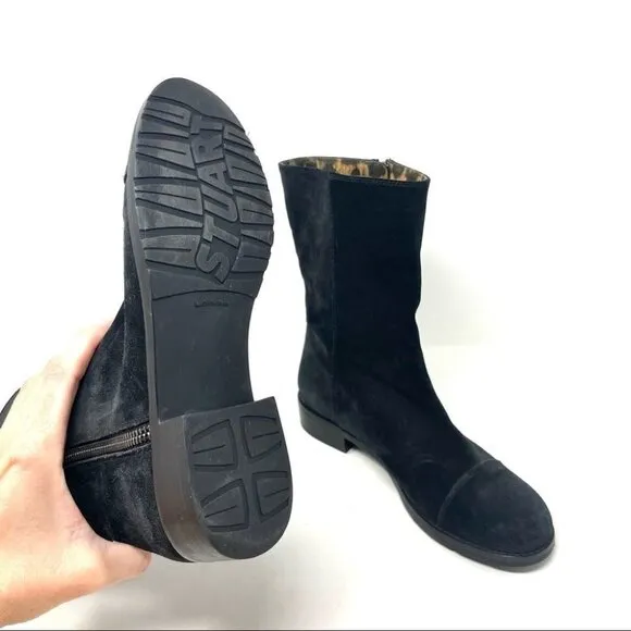 Stuart Weitzman Duluth Black Suede Zip Flat Boots Size 6