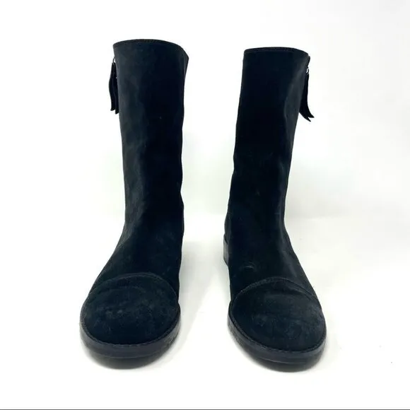 Stuart Weitzman Duluth Black Suede Zip Flat Boots Size 6