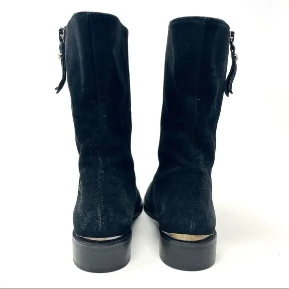Stuart Weitzman Duluth Black Suede Zip Flat Boots Size 6