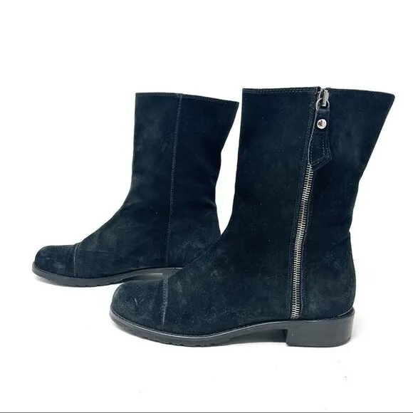 Stuart Weitzman Duluth Black Suede Zip Flat Boots Size 6