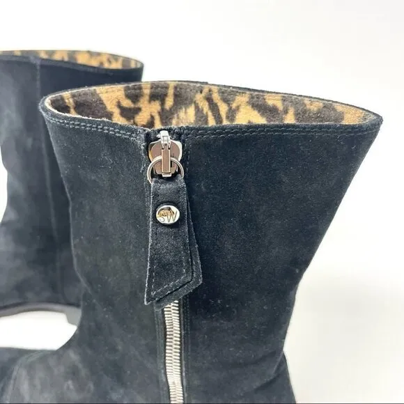 Stuart Weitzman Duluth Black Suede Zip Flat Boots Size 6
