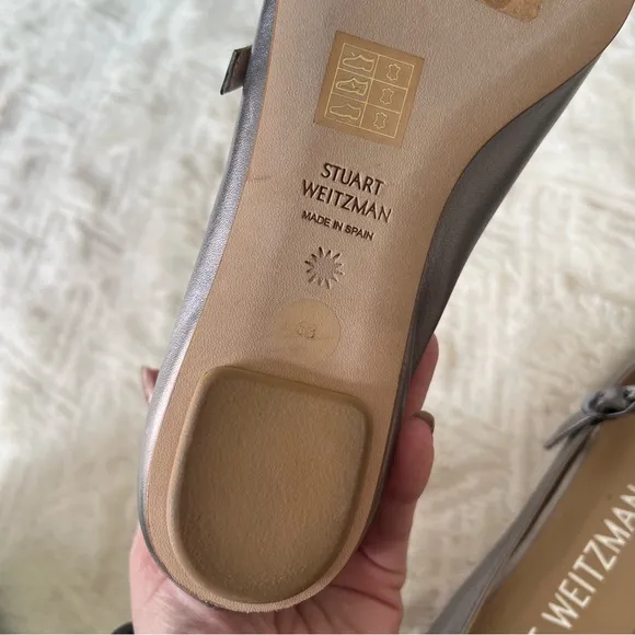 Stuart Weitzman Emilia Mary Jane Silver Flats