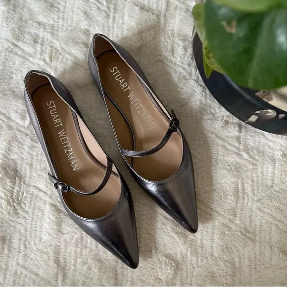 Stuart Weitzman Emilia Mary Jane Silver Flats