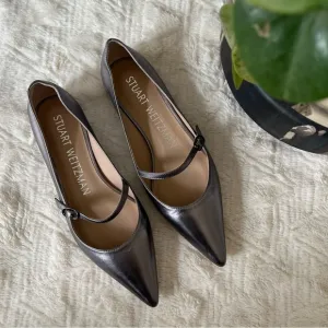 Stuart Weitzman Emilia Mary Jane Silver Flats