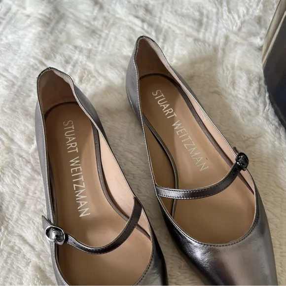 Stuart Weitzman Emilia Mary Jane Silver Flats