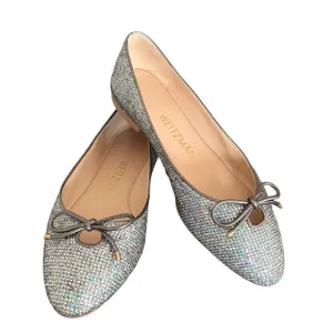Stuart Weitzman Gabby Aurora Metallic Silver Bow Detail Ballet Flats Women’s