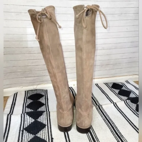 Stuart Weitzman Jocey Taupe Over The Knee Suede Flat Boots, sz 8.5