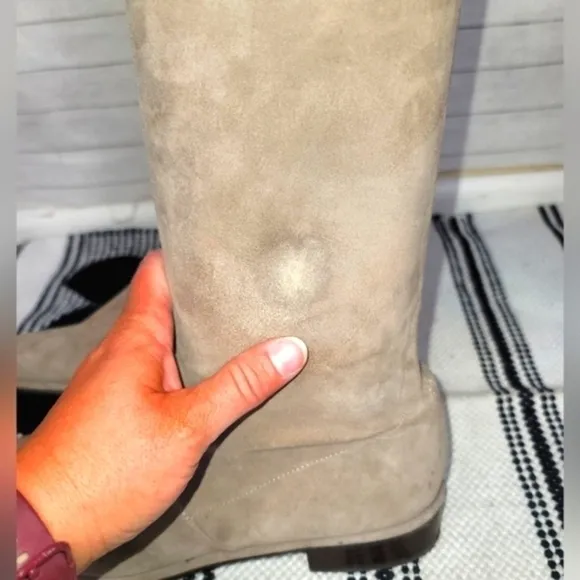 Stuart Weitzman Jocey Taupe Over The Knee Suede Flat Boots, sz 8.5