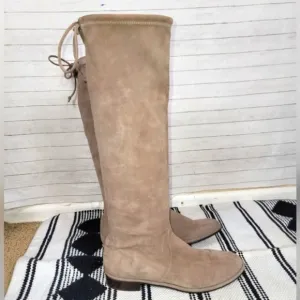 Stuart Weitzman Jocey Taupe Over The Knee Suede Flat Boots, sz 8.5