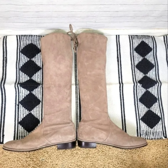 Stuart Weitzman Jocey Taupe Over The Knee Suede Flat Boots, sz 8.5