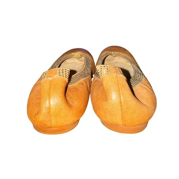 Stuart Weitzman Lastikon Ballet Flats Women's Size 9.5 M Tan Leather Studded