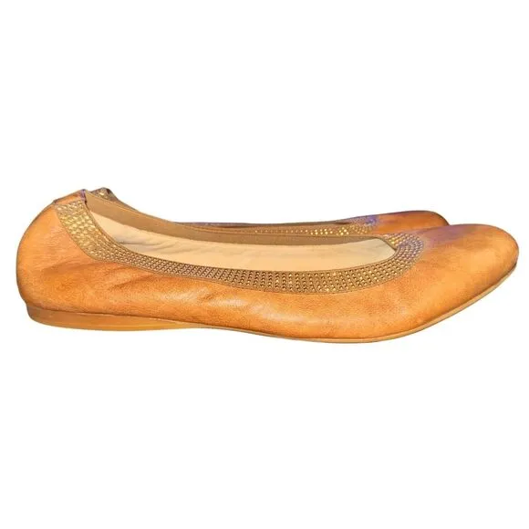 Stuart Weitzman Lastikon Ballet Flats Women's Size 9.5 M Tan Leather Studded