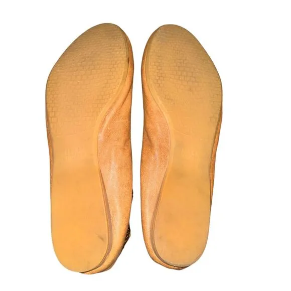 Stuart Weitzman Lastikon Ballet Flats Women's Size 9.5 M Tan Leather Studded