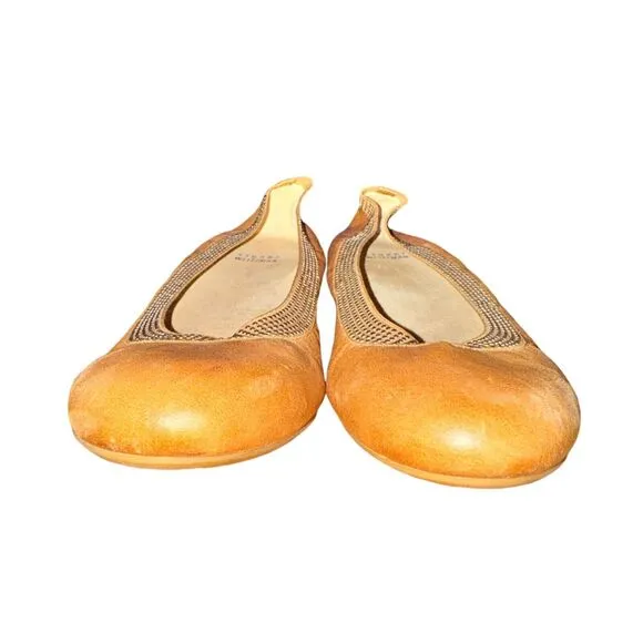 Stuart Weitzman Lastikon Ballet Flats Women's Size 9.5 M Tan Leather Studded