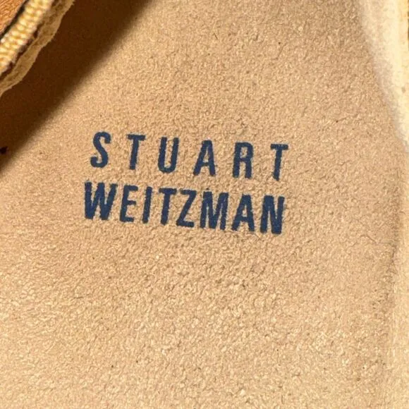 Stuart Weitzman Lastikon Ballet Flats Women's Size 9.5 M Tan Leather Studded