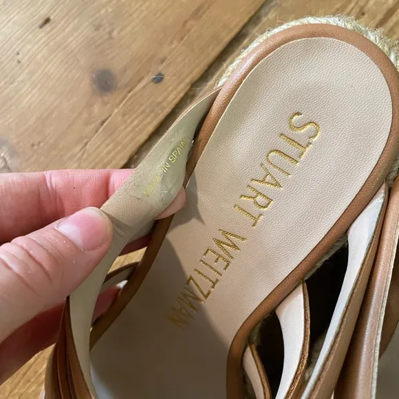 Stuart Weitzman Lilyana strappy leather espadrille wedges tan natural beach