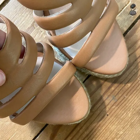 Stuart Weitzman Lilyana strappy leather espadrille wedges tan natural beach
