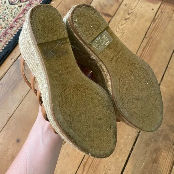 Stuart Weitzman Lilyana strappy leather espadrille wedges tan natural beach