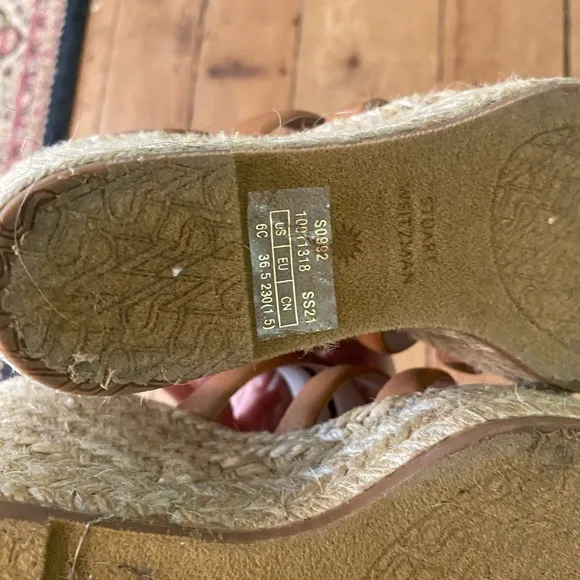 Stuart Weitzman Lilyana strappy leather espadrille wedges tan natural beach