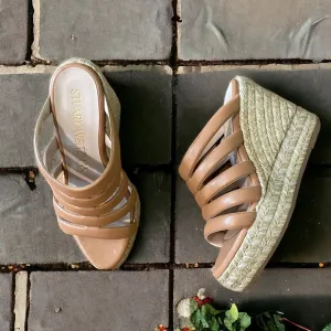 Stuart Weitzman Lilyana strappy leather espadrille wedges tan natural beach