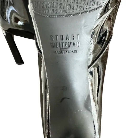 Stuart Weitzman Looksharp Black Patent Booties Pointed Toe Heeled Ankle Boots