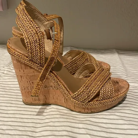 Stuart Weitzman Minx Camel Lanyard Wedge